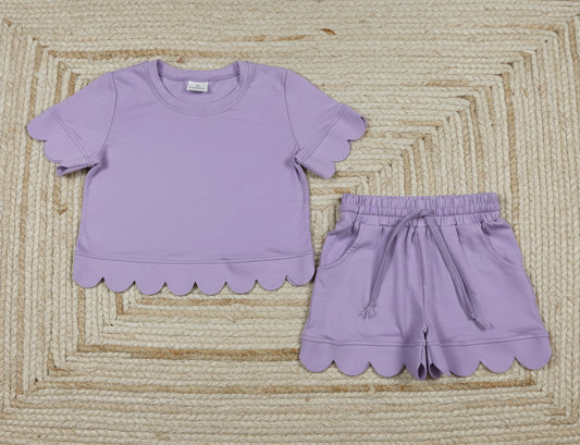 cotton purple scallop shorts set