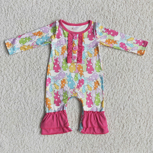 easter pink dots peeps ruffle romper