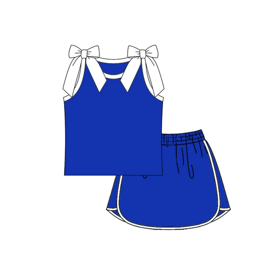 Custom order MOQ 5 Baby Girls Royal Blue White Bow Skort Clothes Sets