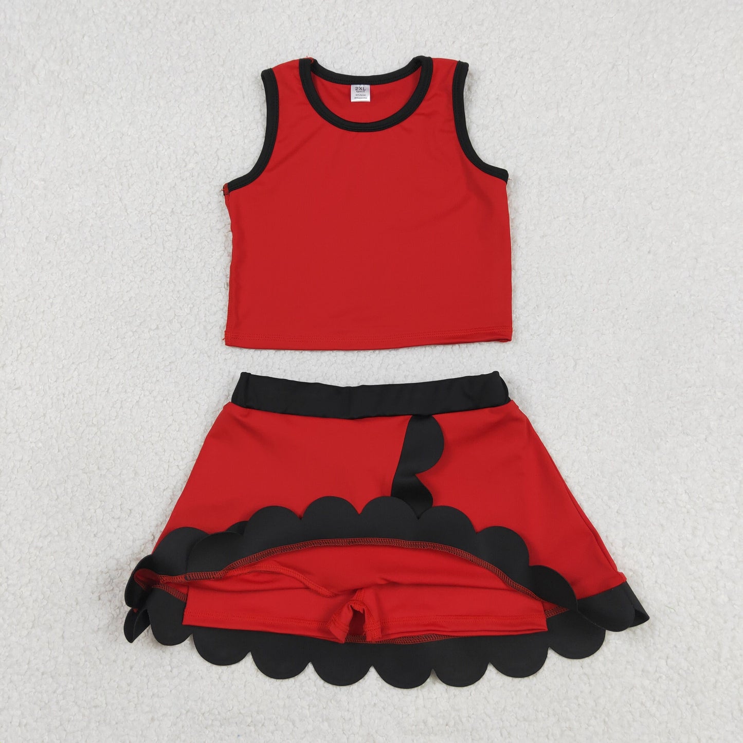 solid red black scallop athletic skort outfit girls clothes