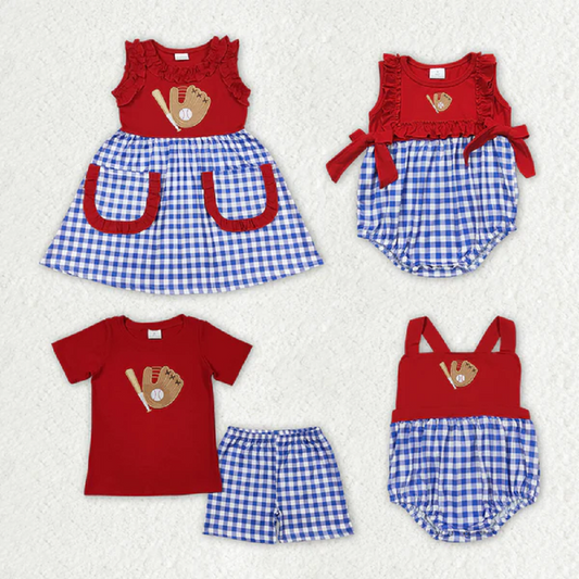 Match Girls Baby Boys Red Baseball Rompers Sibling Clothes Suits D 3.26