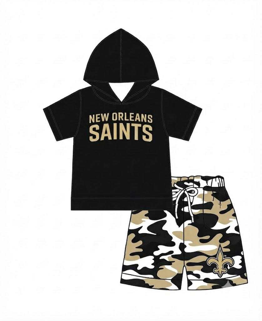 Custom order MOQ 3 Baby Boys Saints Hooded Shirt Top Camo Shorts Outfits Clothes Sets