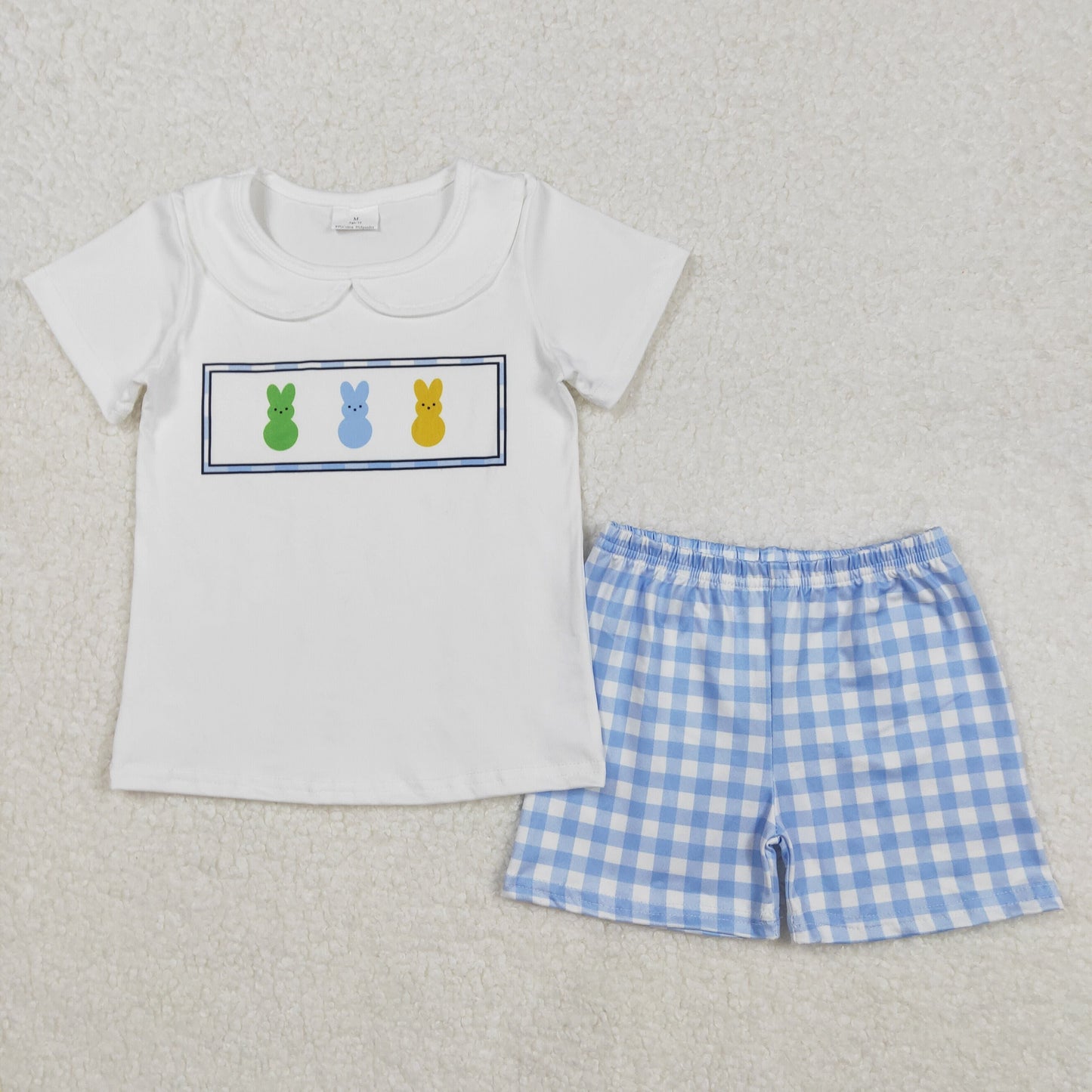 white blue boy easter outfit peep shorts set
