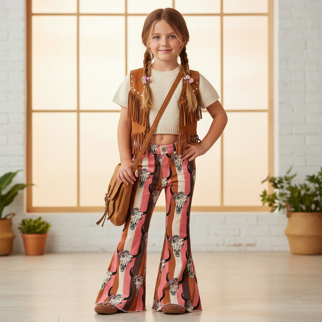 P0437 Floral Alpine Bullhead Pink and Orange Striped Denim Pants D 5.6