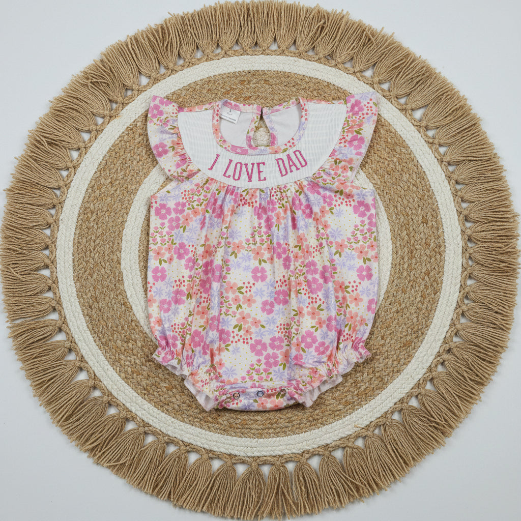 SR4142 i love dad floral smock bubble romper baby clothing