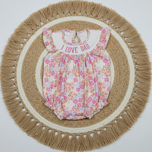 SR4142 i love dad floral smock bubble romper baby clothing