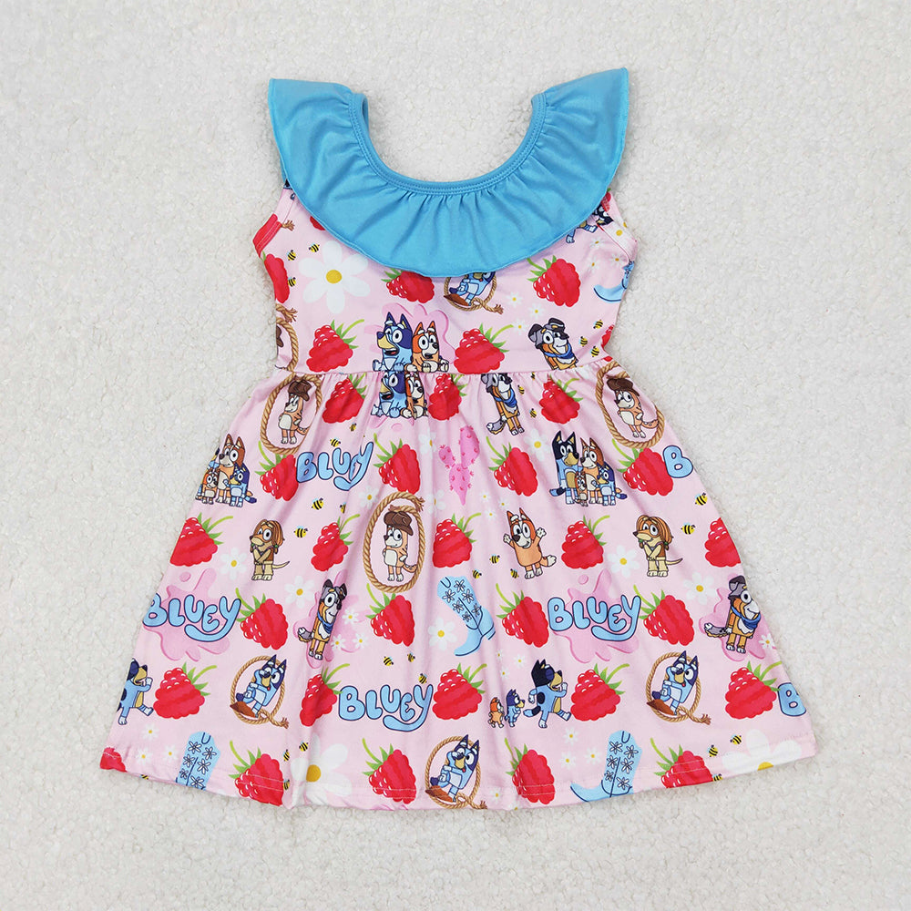 GSD1813 Baby Girls Dogs Strawberry Bows Knee Length Dresses   D 3.17
