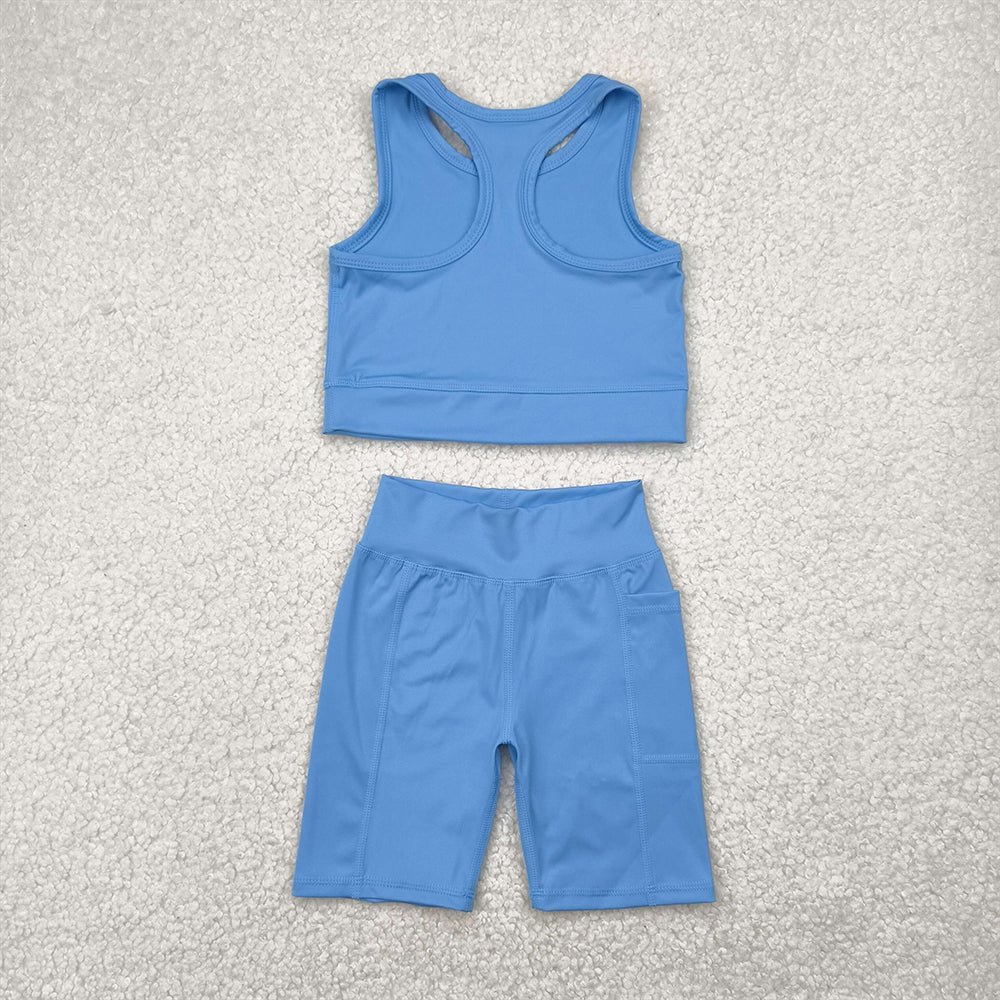 GSSO1515  Solid blue vest shorts yoga suit D 4.8