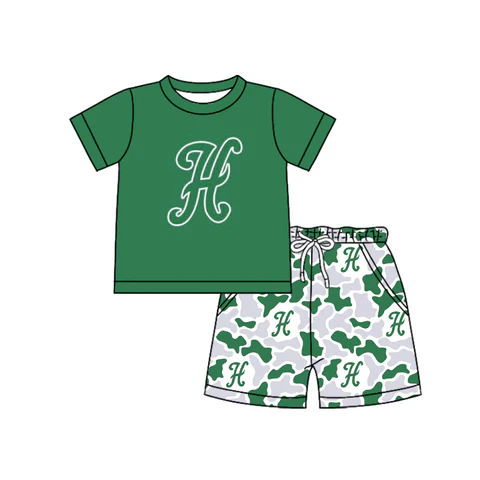 Custom MOQ 5 school camo team h boy shorts set
