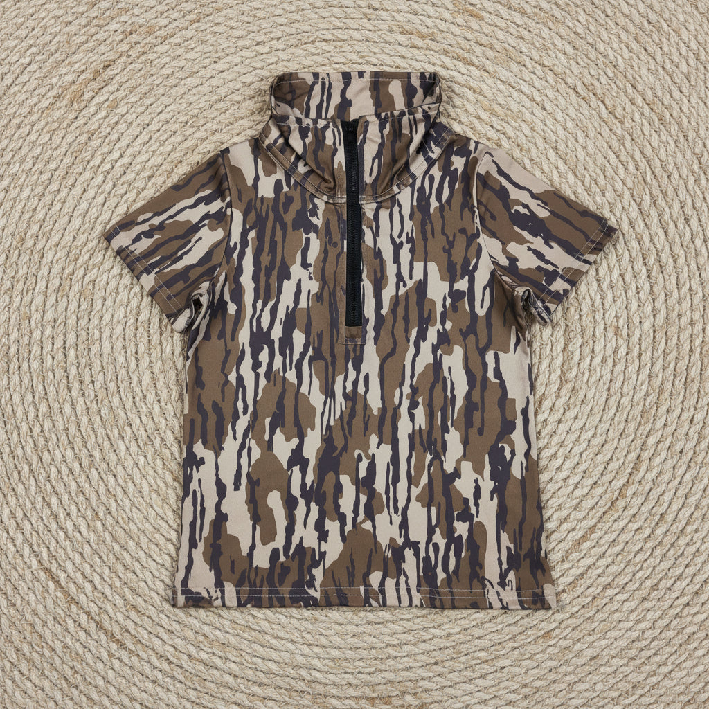 short sleeve camo zip up pullover baby boy top