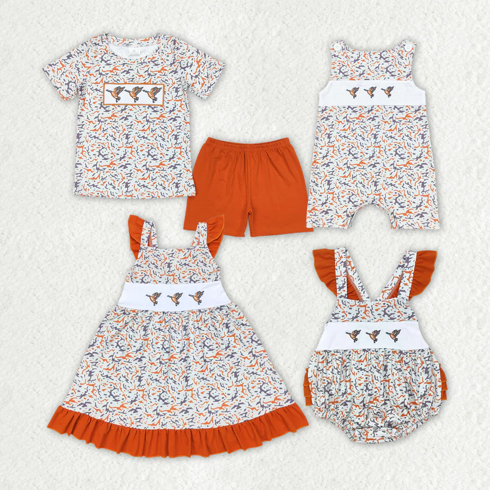 Match Baby Girls Embroidery Camo Ducks Sibling Dresses Rompers Clothes Sets D 7.21