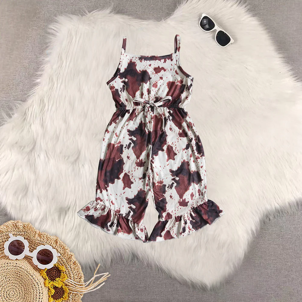 Match Baby Girls Summer Cow Print Bow Knee Length Dress Jumpsuit Zipper Rompers D 6.16