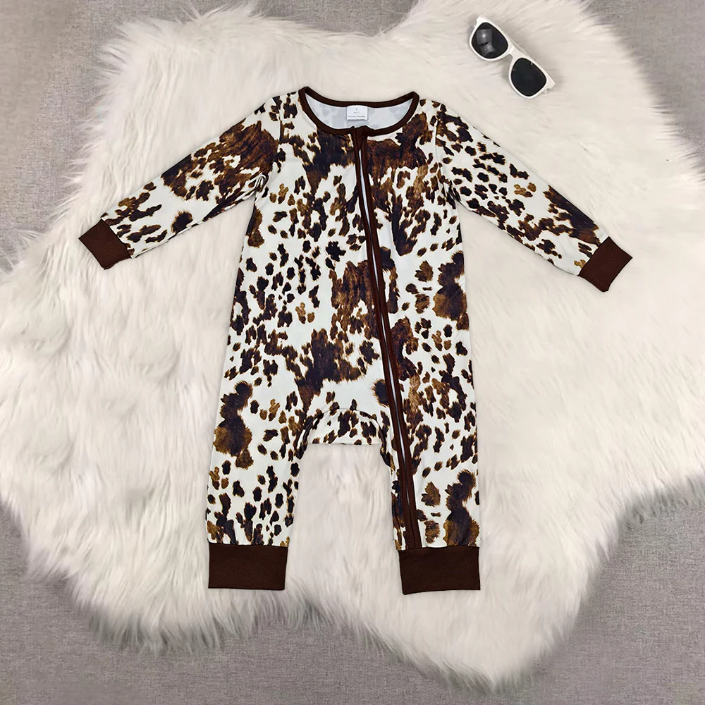 Match Baby Girls Summer Cow Print Bow Knee Length Dress Jumpsuit Zipper Rompers D 6.16