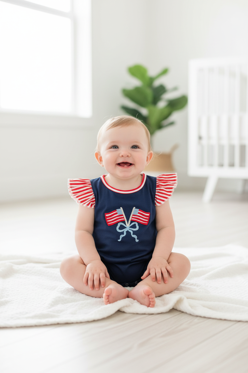 SR3903 USA flag embroidery girl romper baby clothes