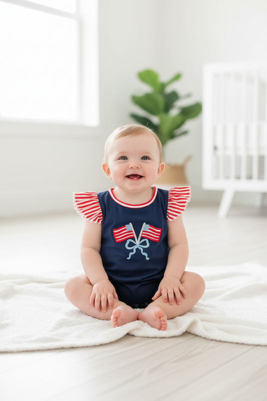 SR3903 USA flag embroidery girl romper baby clothes