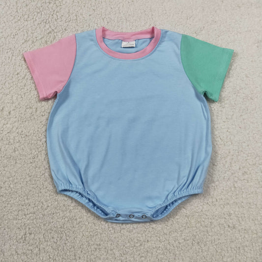 blue pink green contrast color bubble romper