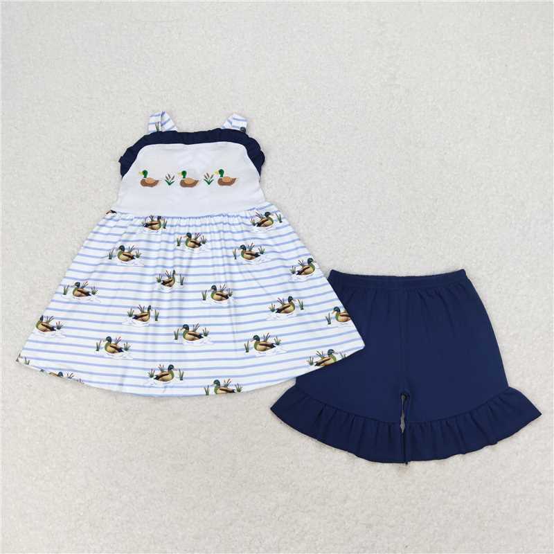 Match Baby Girls Ducks Straps Tunic Sibling Rompers Clothes Sets
