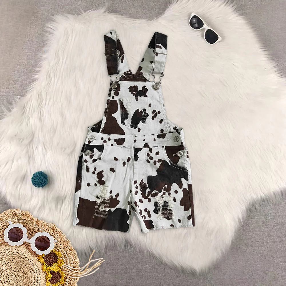 Sibling Baby Girls Western Cow Print Bell Pants Shorts Denim Jeans D 6.16