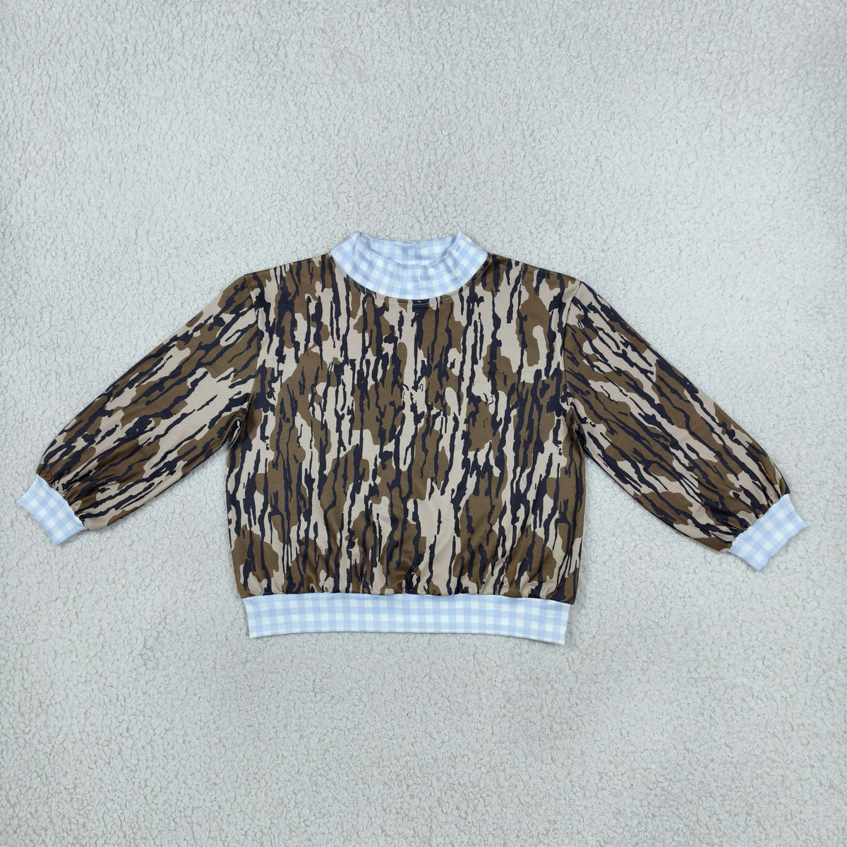 hunting camo blue plaid mockneck kids boys shirt top