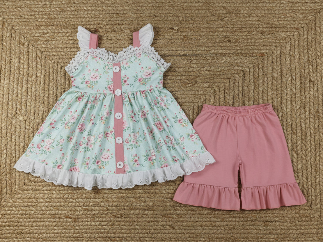 lace floral ruffle shorts set summer toddler girl clothing