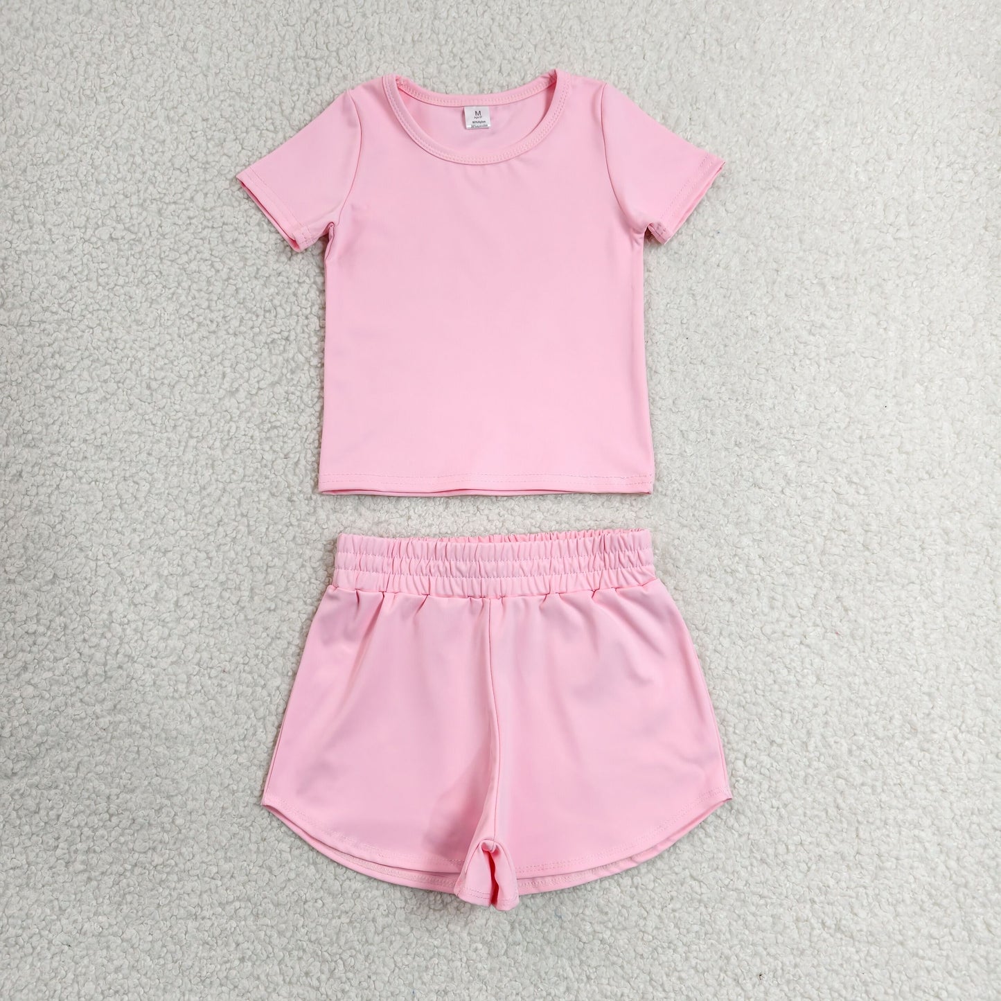 solid pink athletic shorts set sports yoga toddler girl clothing