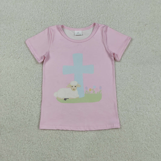 easter jesus cross pattern pink tee