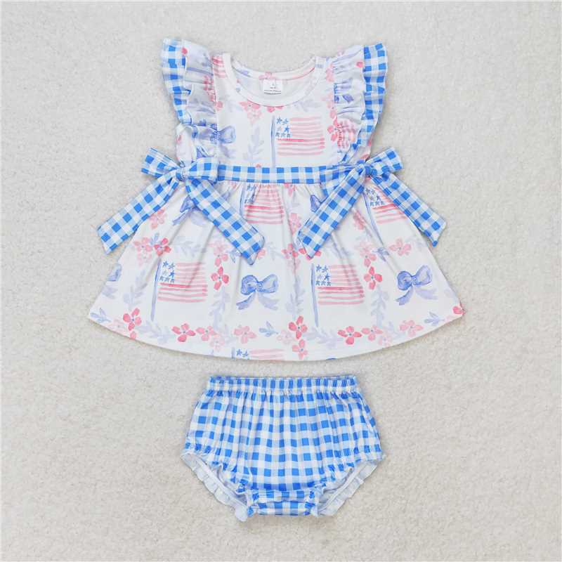 Match Baby Girls Boys Sibling 4th of July Bows Summer Rompers Clothes Sets