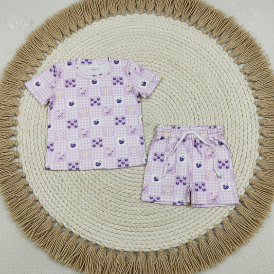 short sleeve grape shorts set summer girl clothing