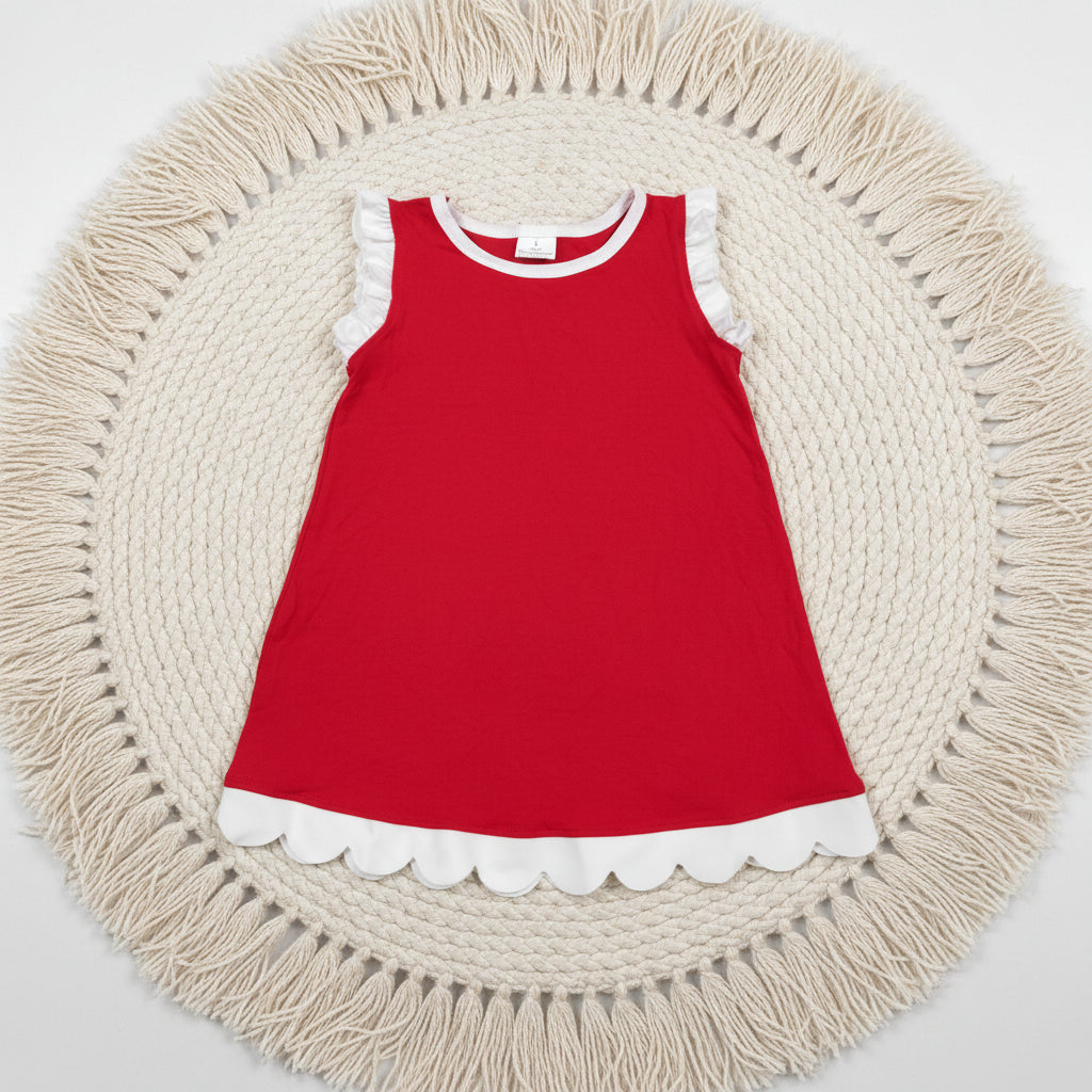 solid red scallop dress