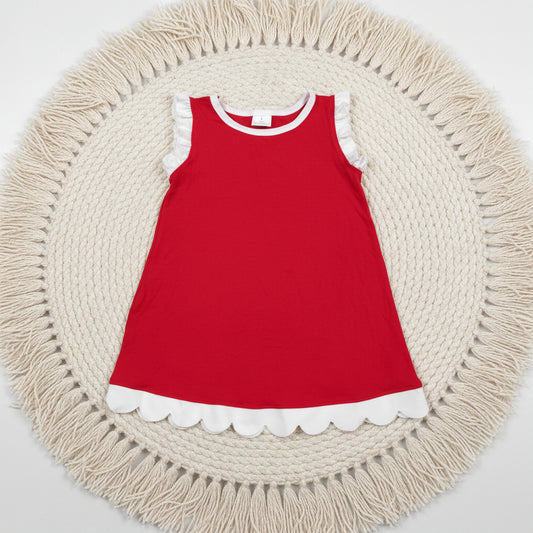 solid red scallop dress