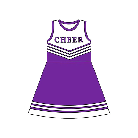 Custom Baby Girls Purple Cheer Team Knee Length Dresses D 8.13
