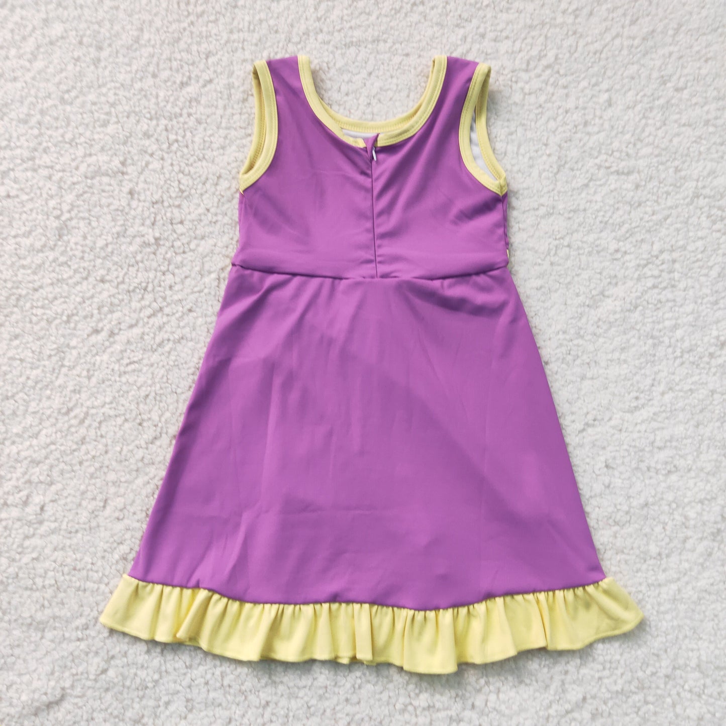 solid purple yellow ruffle athletic dress