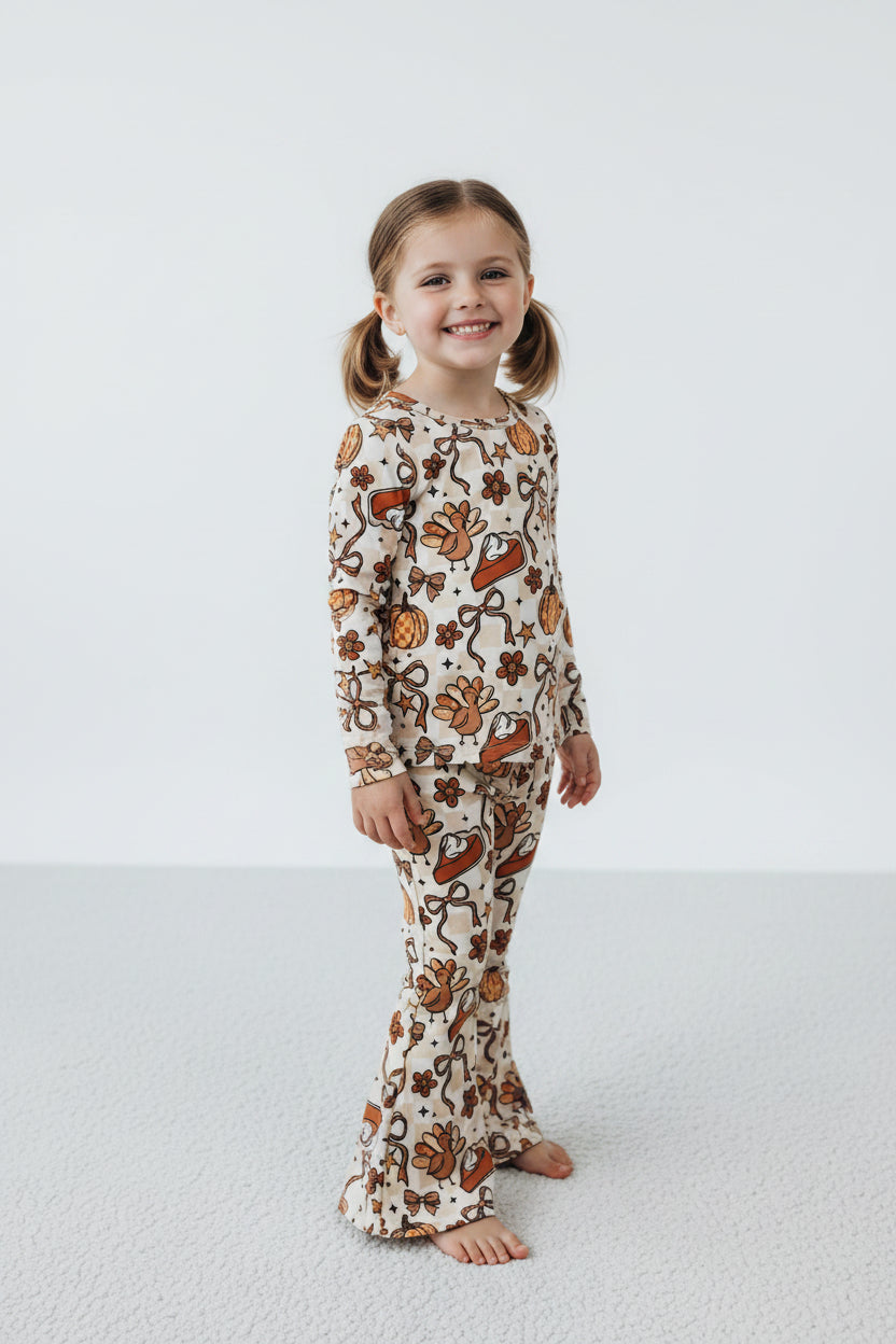 pumpkin pie turkey bow belle pants set thanksgiving day girl outfit