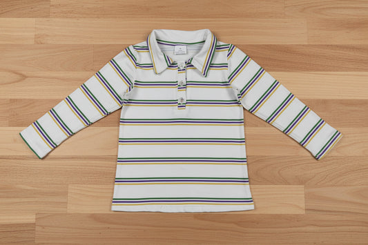 boy mardi gras purple green gold polo shirt