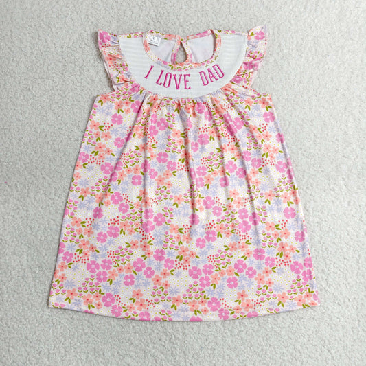 i love dad pink floral embroidery smock dress