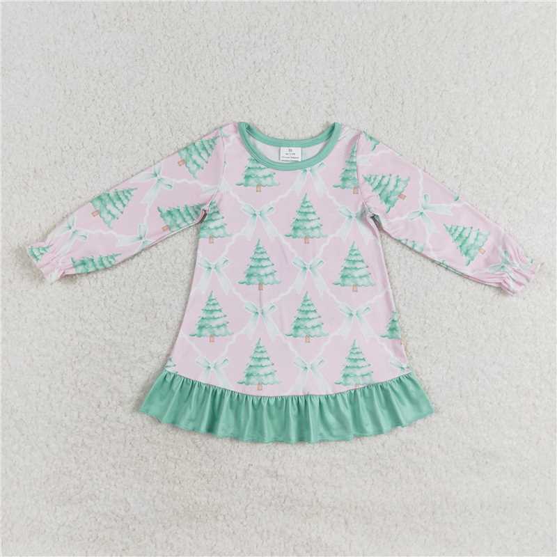 Family Sibling Bows Trees Checked Top Ruffle Pants Christmas Pajamas Sets Zipper Rompers Women Pants   D 1115