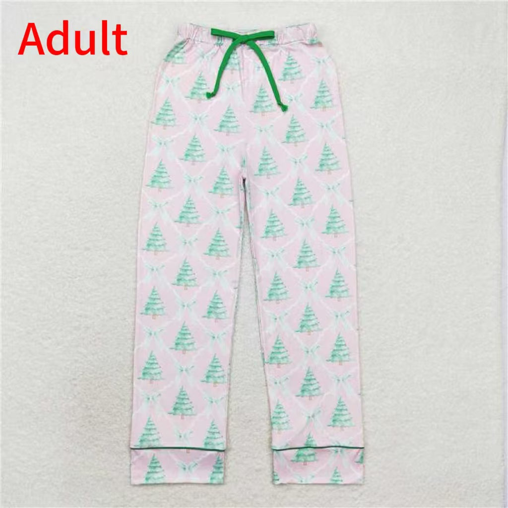 Family Sibling Bows Trees Checked Top Ruffle Pants Christmas Pajamas Sets Zipper Rompers Women Pants   D 1115