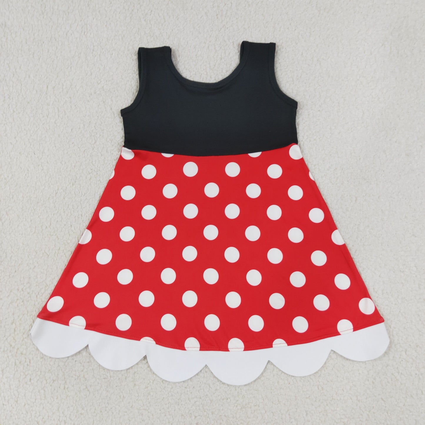 red black polk dots scallop dress
