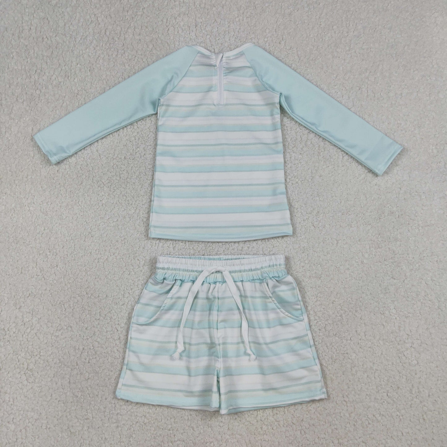 stripes boy long sleeve zip-up rash guard swimsuit set
