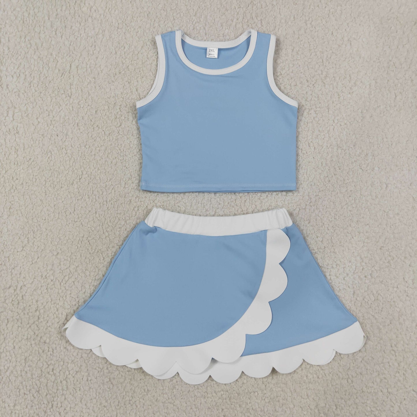 solid blue and white scallop athletic skort outfit girls clothes