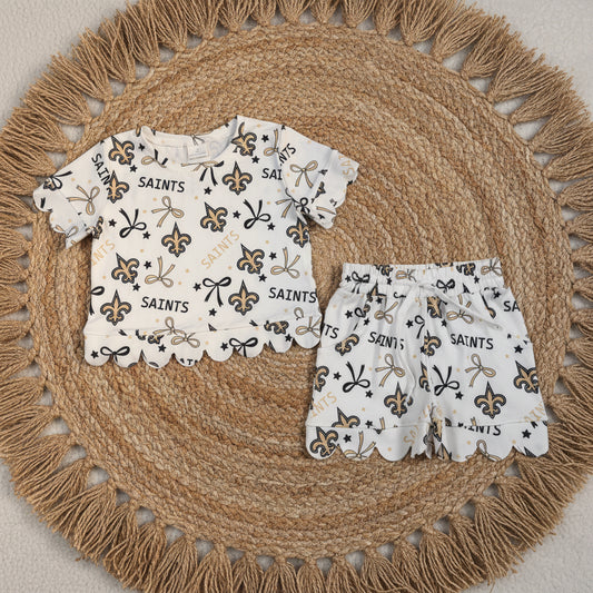 saints team scallop shorts set