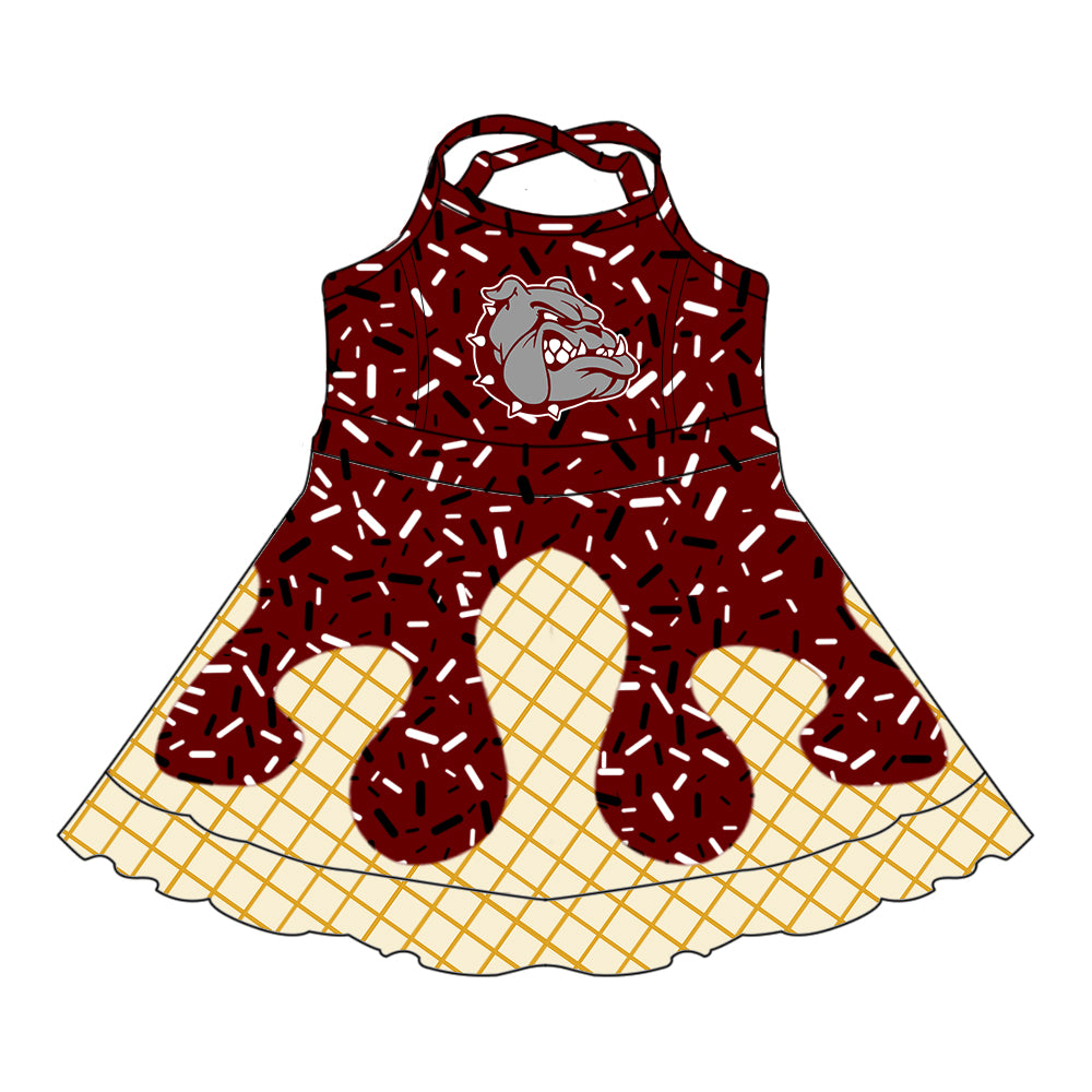 Custom  baby girls Bulldogs team dress    MOQ3  D 8.1