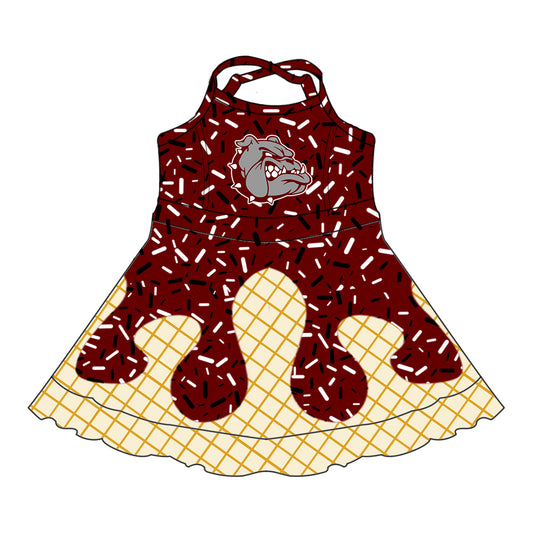 Custom  baby girls Bulldogs team dress    MOQ3  D 8.1