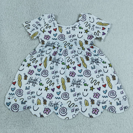 short sleeve back to school yes no scallop dress
