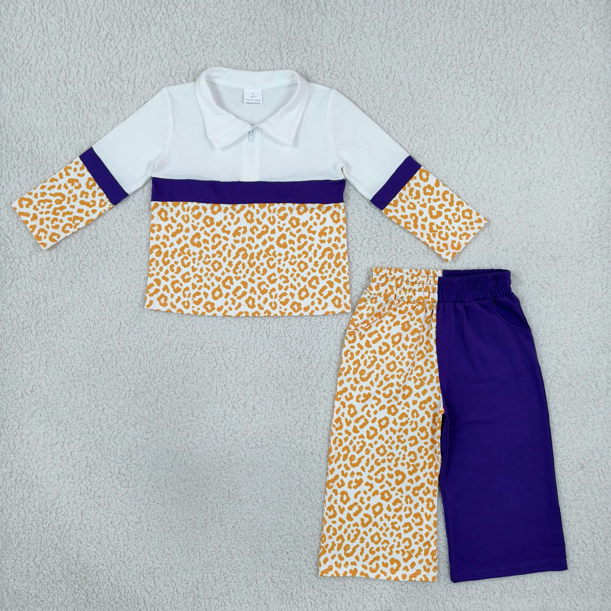 solid purple and orange leopard pullover wide leg pants set