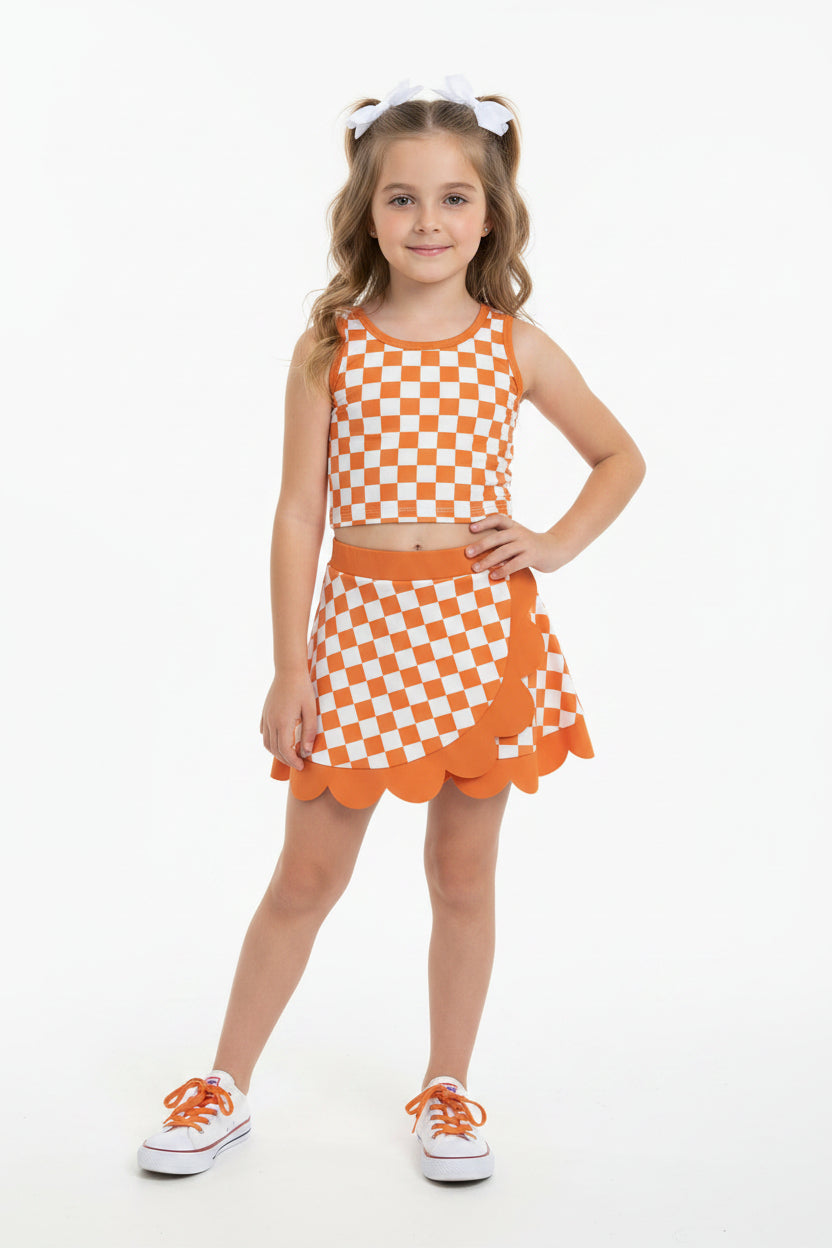 orange checkered scallop athletic skort outfit girls clothes
