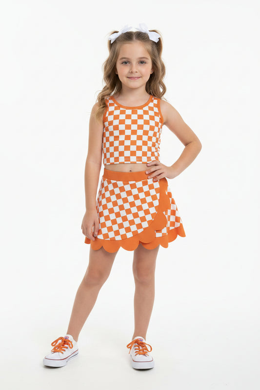 orange checkered scallop athletic skort outfit girls clothes