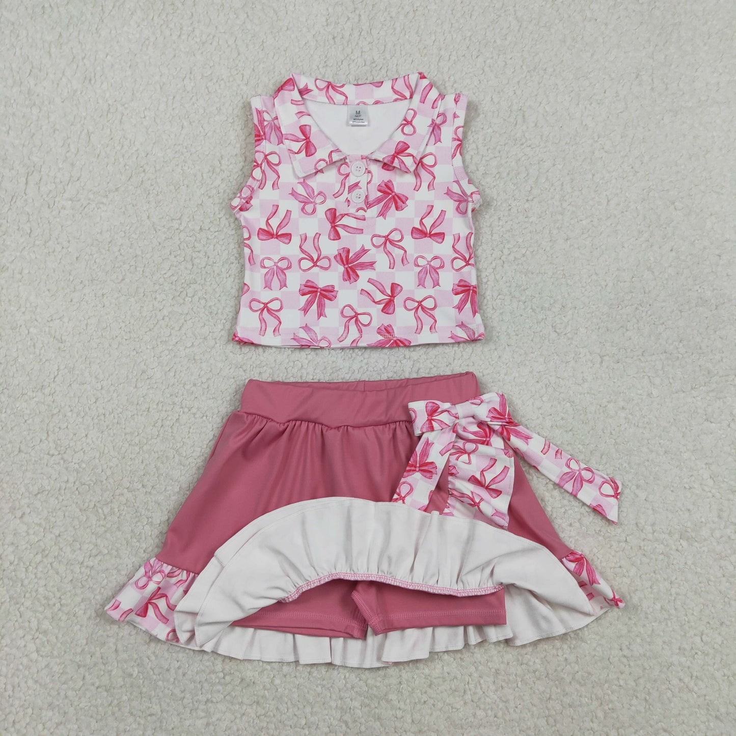 pink bow coquette ruffle skort set girls clothing