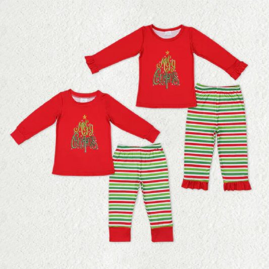 Sibling Baby Kids Merry Christmas Top Stripe Pants Christmas Clothes Sets  D 1115