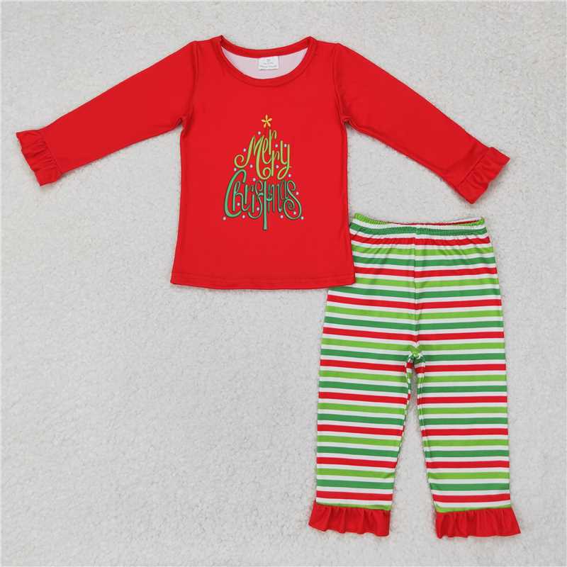 Sibling Baby Kids Merry Christmas Top Stripe Pants Christmas Clothes Sets  D 1115